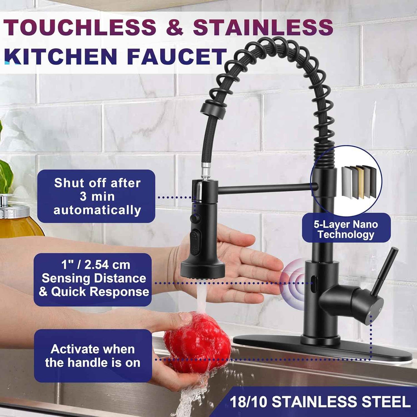 Touchless Kitchen Faucet with Soap Dispenser & Pull Down Sprayer - Commercial Grade Brushed Nickel