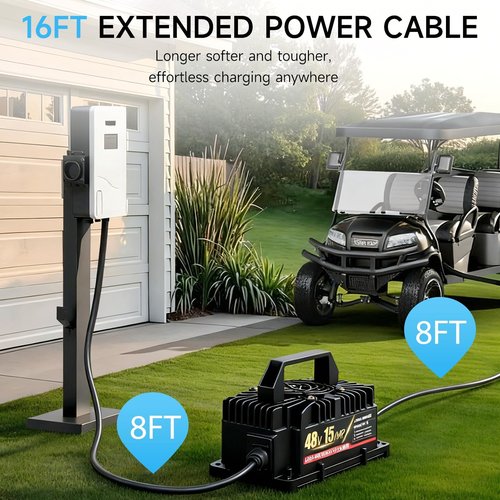 HTAXSCC 48 Volt 15 Amp Golf Cart Battery Charger for Yamaha G19-G22 with 2-Pin Plug, Upgraded IP67 Waterproof Lead Acid Battery Charger