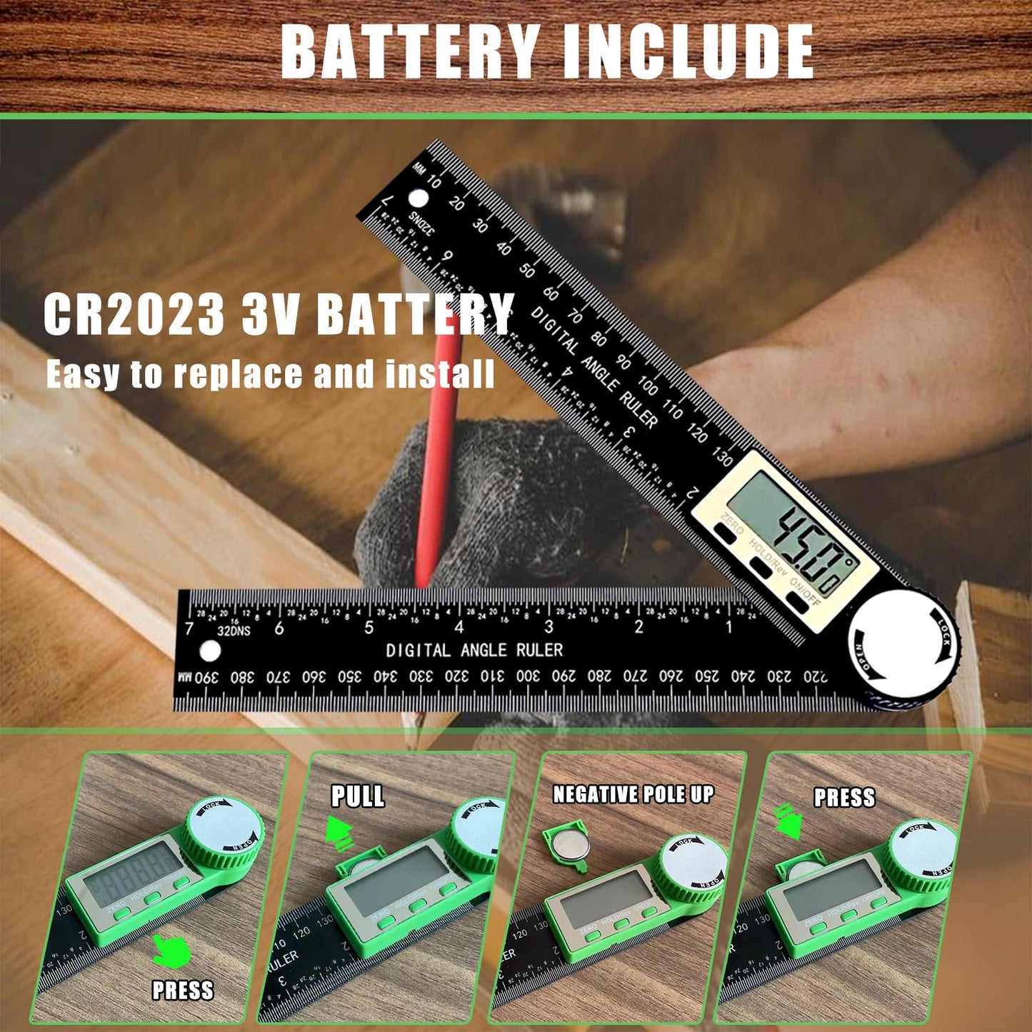 PDDYIER Angle Finder Protractor, 2-in-1 Miter Saw Protractor, 7 Inch/200mm ABS Angle Ruler, High Accuracy Miter Angle Measuring Tool for Woodworking, Metalworking, Carpenter, Construction