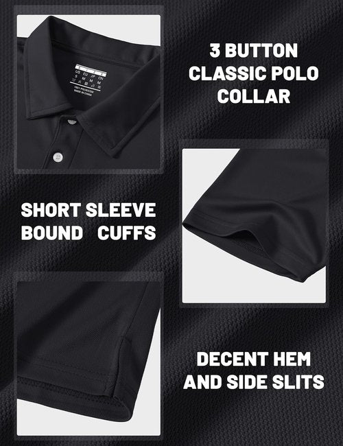 MAGCOMSEN Men's Polo Shirts 3 Buttons Casual Work T Shirts Quick Dry Short Sleeve Golf Shirt Pique Jersey Outdoor Performance