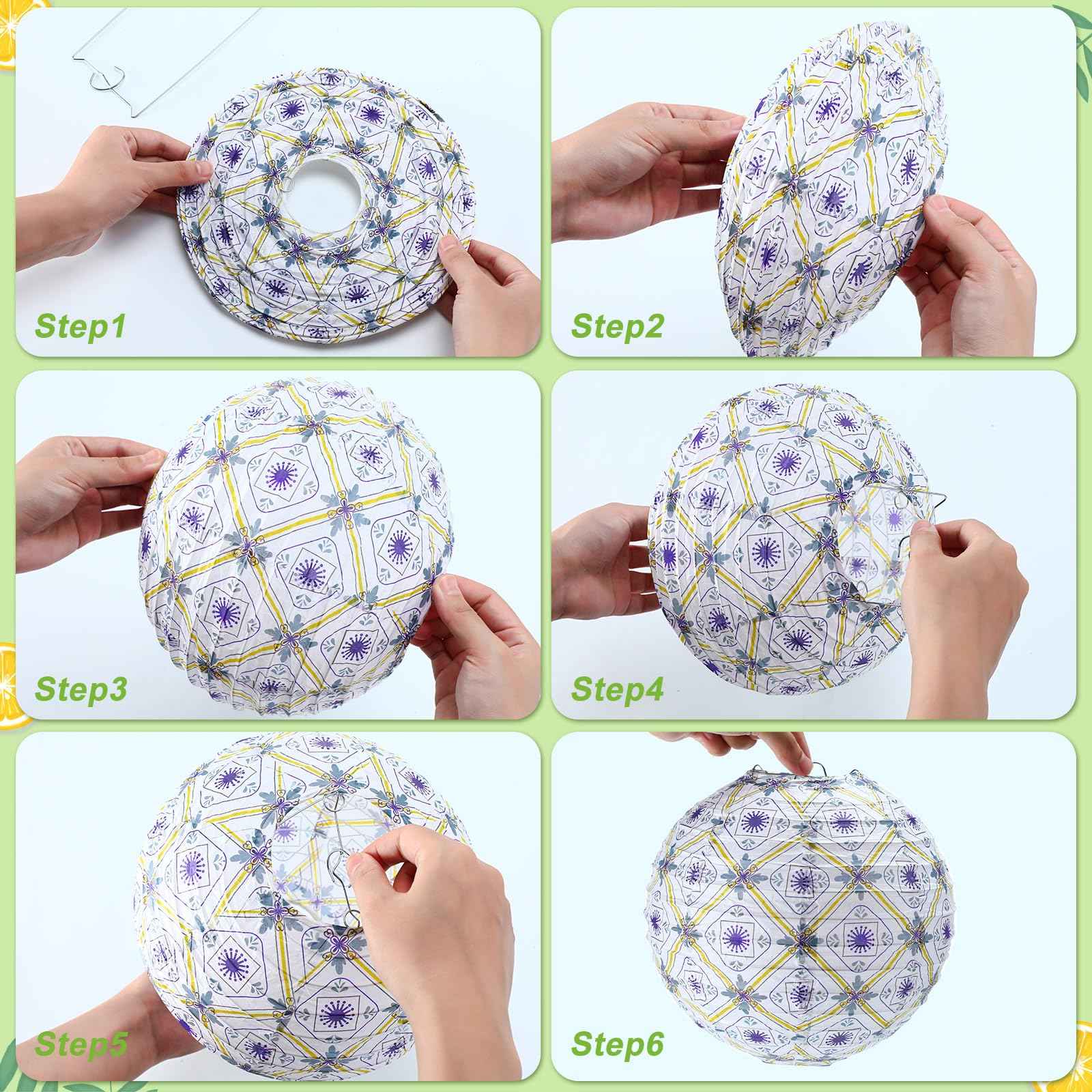 Rossesay 12 Pcs Paper Lantern Kit Amalfi Coast Capri Positano Lemon Party Supplies Summer Mediterranean Decorations Yellow Green White Lemon Pattern for Baby Shower Wedding Birthday Decorations