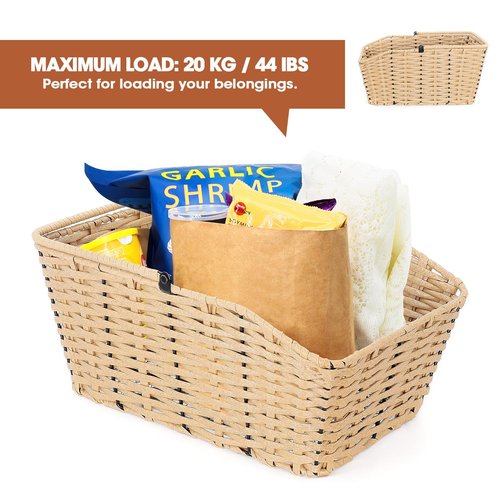 ANZOME Bike Basket Rear, Woven Rectangular Bike Basket with Waterproof Cover & Cargo NetMount on The Back Seat Fits for Most Rear Bike Racks