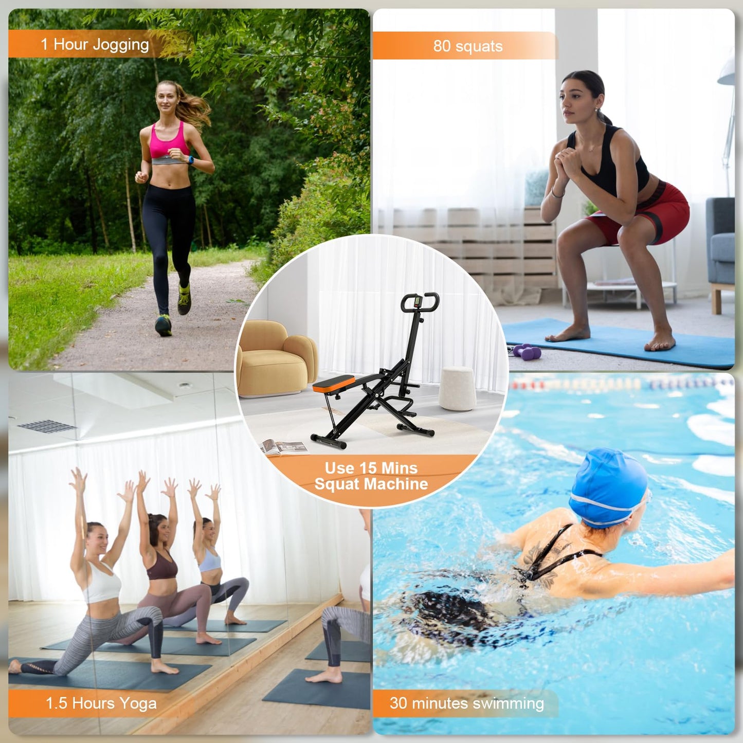 RIVANO Squat Machine, Ab Workout Equipment, 265lbs Loading Capacity Rowing Machines for Home Foldable with Adjustable Resistance Bands and Display, Exercise Trainer for Botty Butt Thighs, Grey