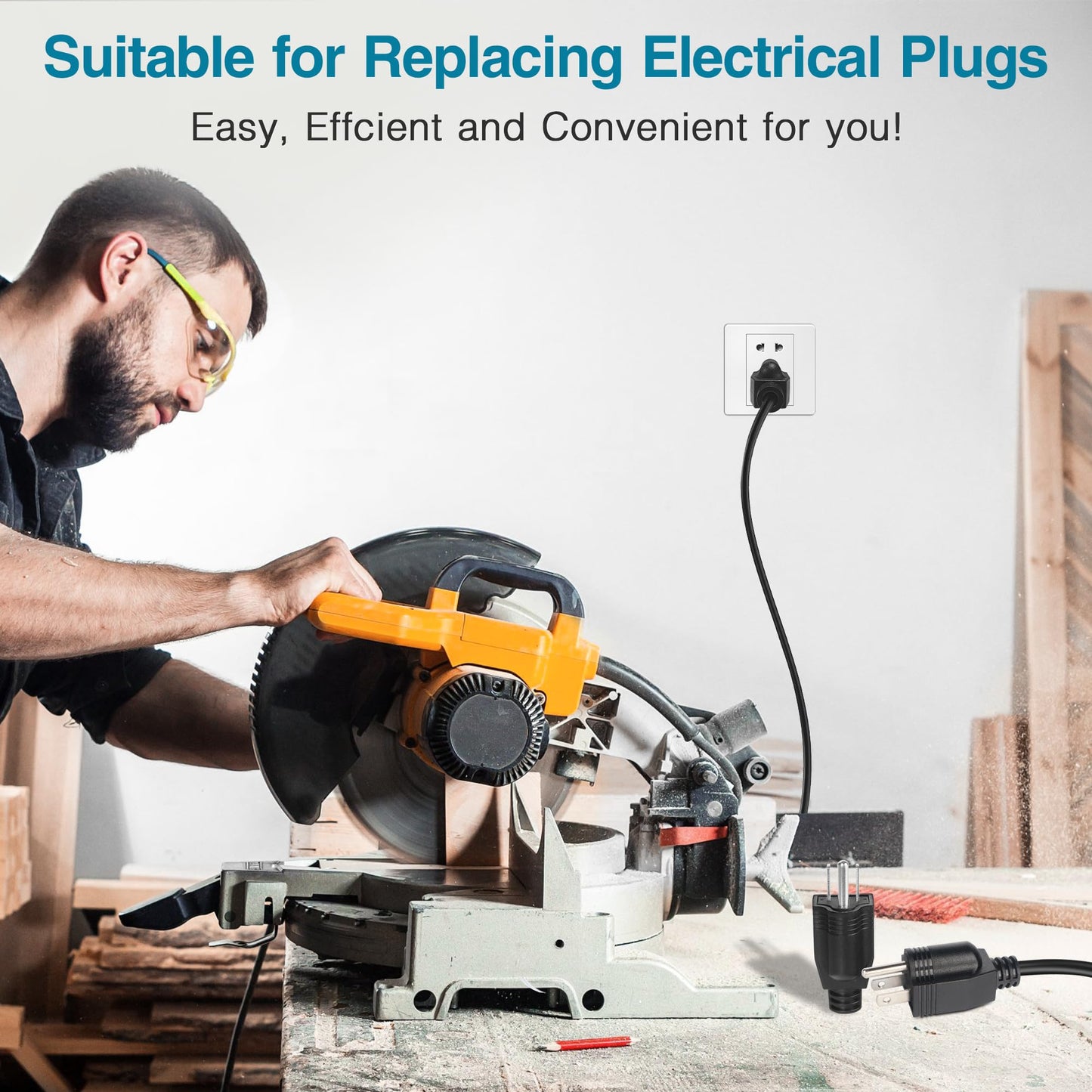 NEMA 5-15P Electrical Replacement Plugs,125V 15A 2-Pole 3-Wire Grounding Replacement for Extension Cord Ends,Male Straight Blade Plug 3-Pack