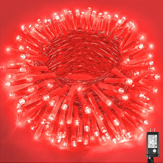 200 LED Red Christmas Lights, 66ft Red String Lights 8 Modes Clear Wire, Connectable Waterproof Plug in Twinkle Fairy Light for Tree Bedroom Indoor Outdoor Christmas Decorations