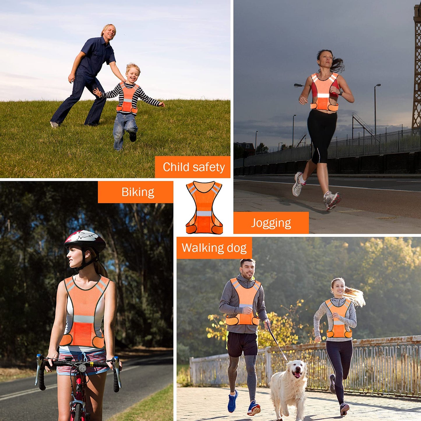 Reflective Running Vest for Men Women, High Visibility Safety Vest with Large Pocket, Lightweight Reflective Running Gear for Motorcycle,Cycling,Jogging,Walk At Night, Adjustable Waist, 2 PCS, Orange