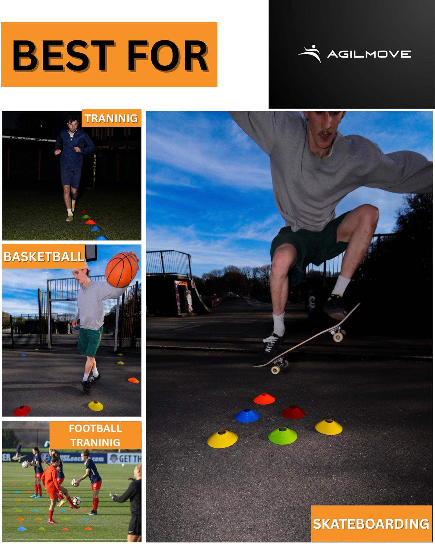 Flexible Soccer Cones (Pack 60, Multi Colors) with Mesh Bag & Strap, Unbreakable Sports Cones for Soccer, Basketball, Football Training Equipment, Agility Soccer Cones for Drills Training