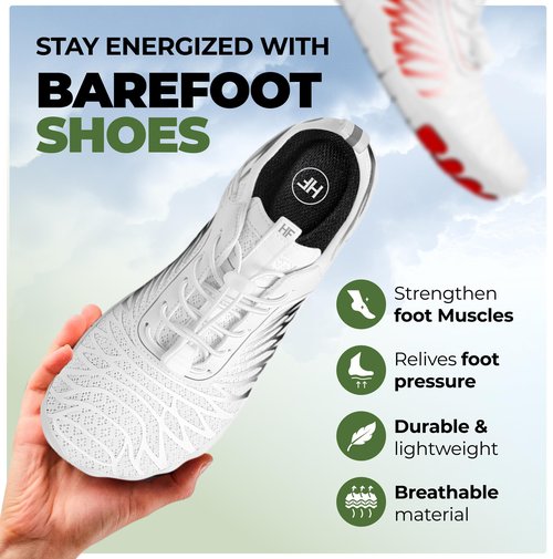 Hike Footwear HF Signature Healthy & Non-Slip Breathable Barefoot Shoes, Flexible Lightweight Daily Wear Walking Shoes Unisex White/Black