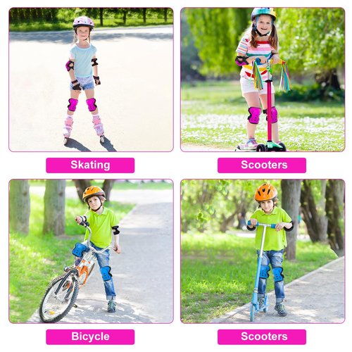Inkidio Knee Pads for Kids Protective Gear Set with Knee Pads Elbow Pads and Wrist Guards Ideal for Girls Boys Skating Skateboard Scooter Bike (Medium, Pink)