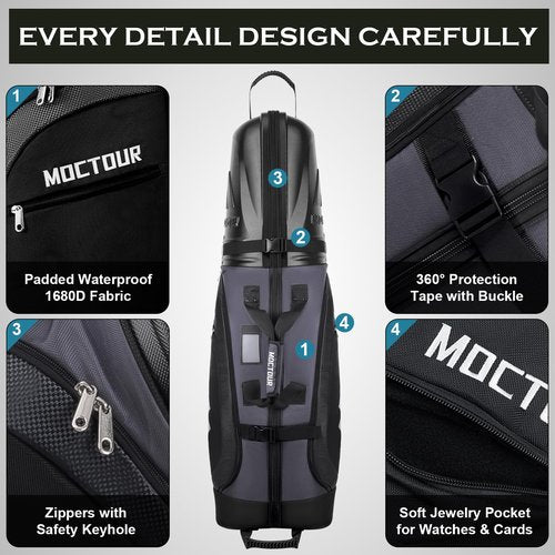 MOCTOUR Golf Travel Bags for Airlines with Wheels & ABS Hard Case Top, Protect Your Clubs, Waterproof 1680D Oxford Fabric and Oversize Tank Wheels, Lightweight and Easy to Maneuver (Grey)