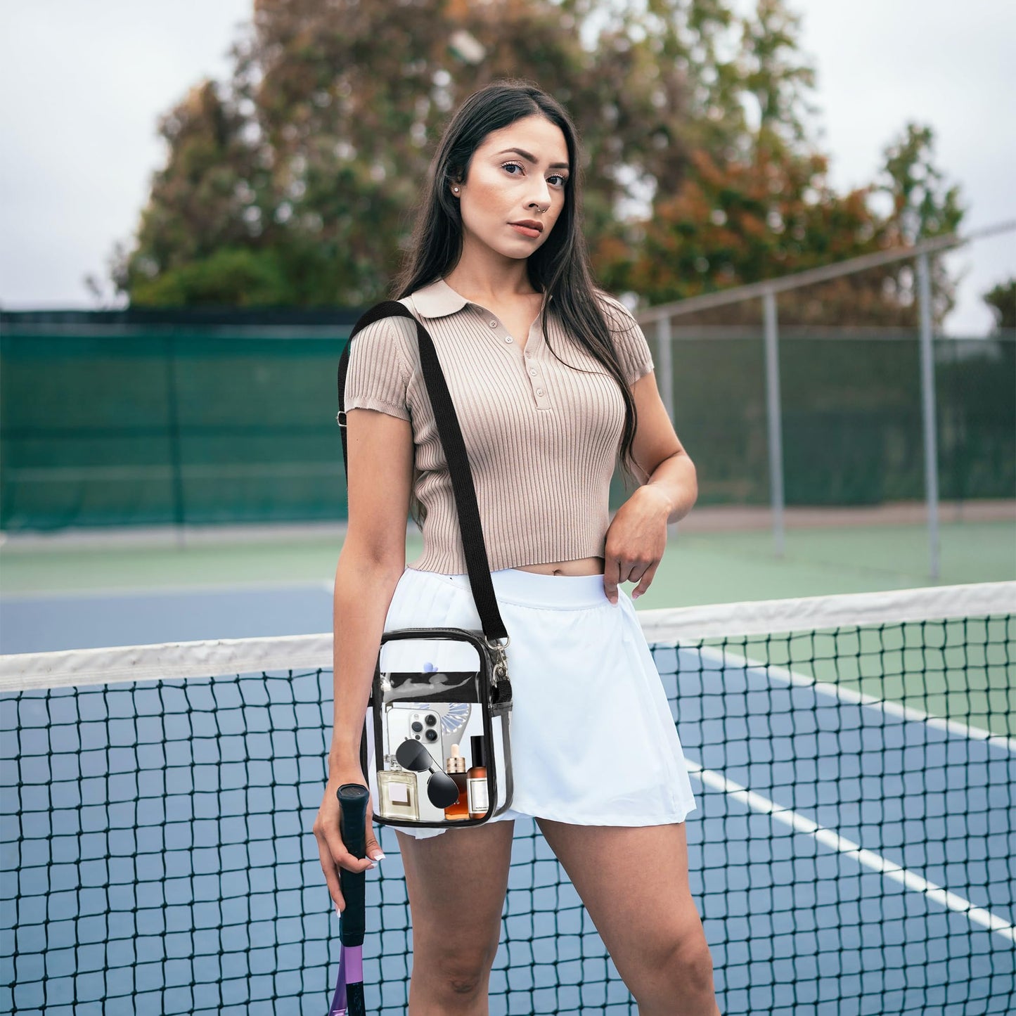 VOROLO Clear Crossbody Bag Stadium Approved See Through Purse Handbag,Small See Through Purse Handbag with Adjustable Shoulder Strap for Sports Black