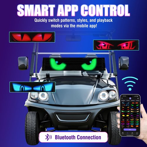 Golf Cart LED Eyes for Golf Cart Windshield, 23x5in Programmable Flexible Screen with App Control, High Bright DIY Dynamic Display Sign for Car/Motorcycle/Golf Carts