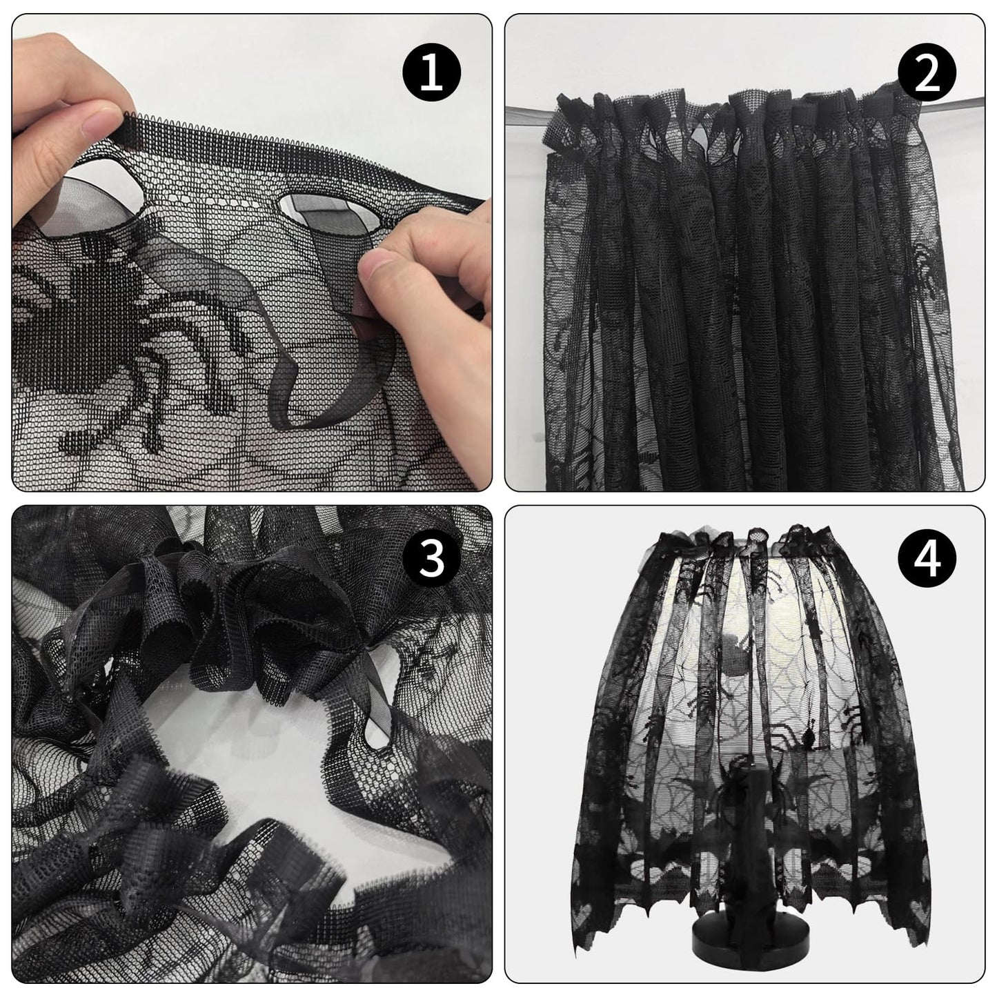 3-Pack Halloween Decorations Indoor, Black Lace Spider Web Lampshade Cover, 20" x 60" – Reusable Polyester Halloween Lamp Shade Topper & Party Decor