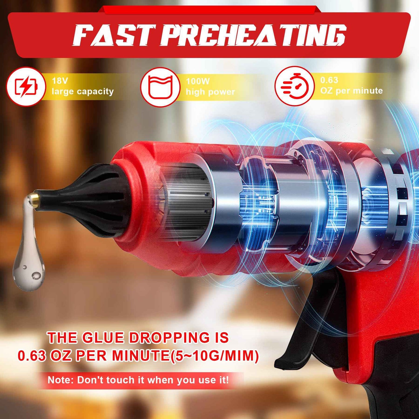 Cordless 100W Hot Glue Gun for Milwaukee M18 Battery, Handheld Wireless Power Heavy Duty Hot Glue Gun Full Size Kit with 20pcs Hot Glue Sticks for Home Repair, Arts & Crafts(Battery NOT Include)