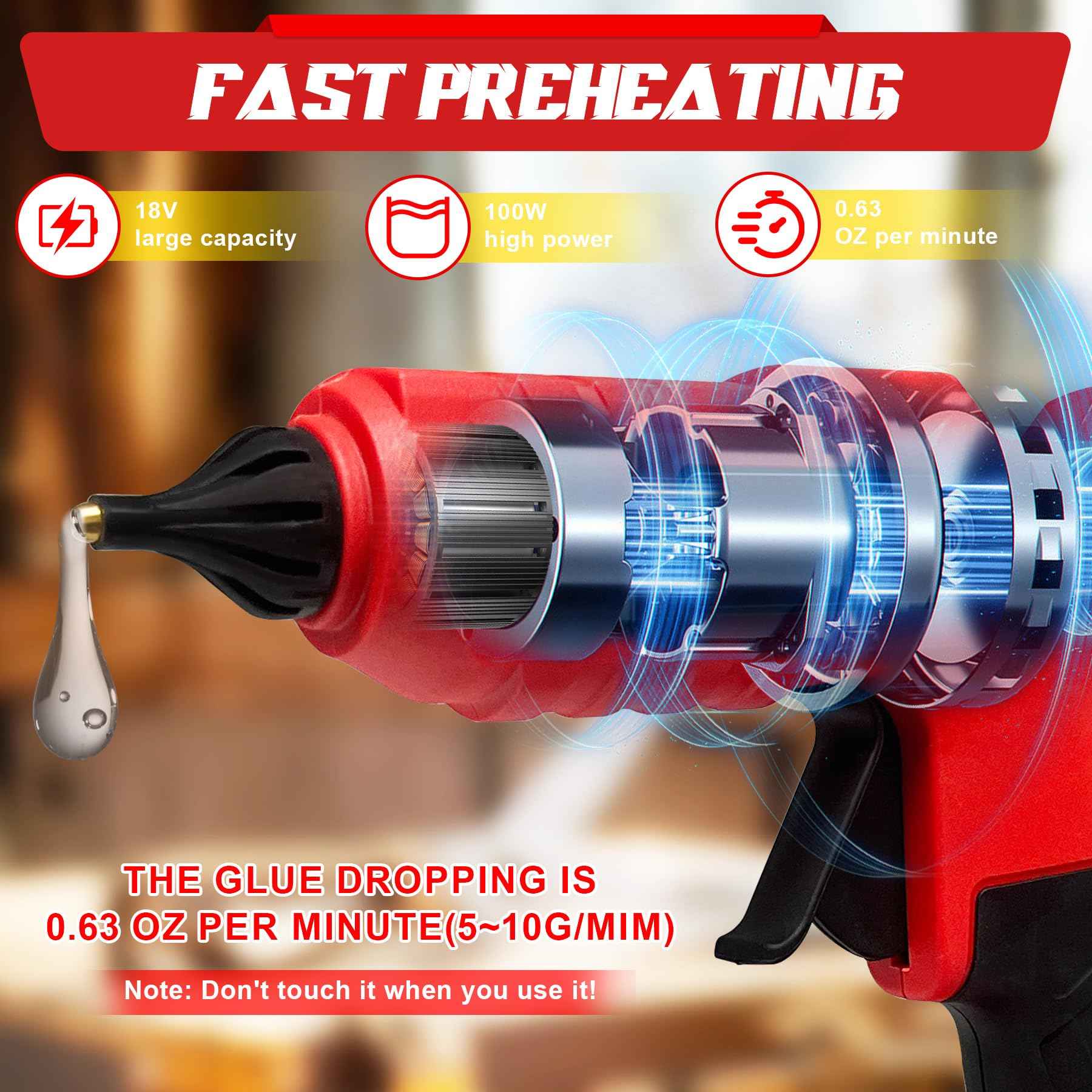Cordless 100W Hot Glue Gun for Milwaukee M18 Battery, Handheld Wireless Power Heavy Duty Hot Glue Gun Full Size Kit with 20pcs Hot Glue Sticks for Home Repair, Arts & Crafts(Battery NOT Include)