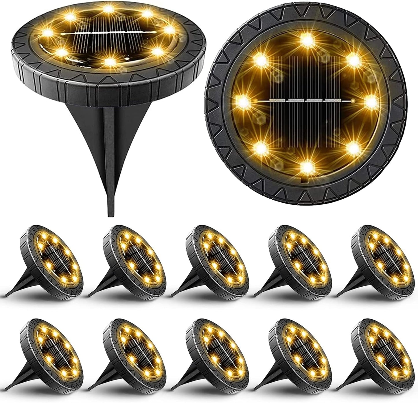 12 Pack Solar Powered LED Ground Lights - Waterproof Decorative Garden Pathway Lighting