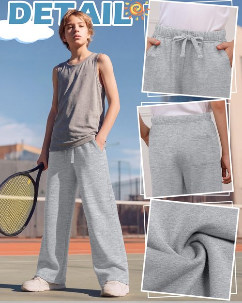 LessonZoo 3 Pack Boys Sweatpants Straight Leg Athletic Open Bottom Joggers Lightweight Drawstring Kid Pants with Pockets(Black, Dark Gray, Light Gray,X-Large)