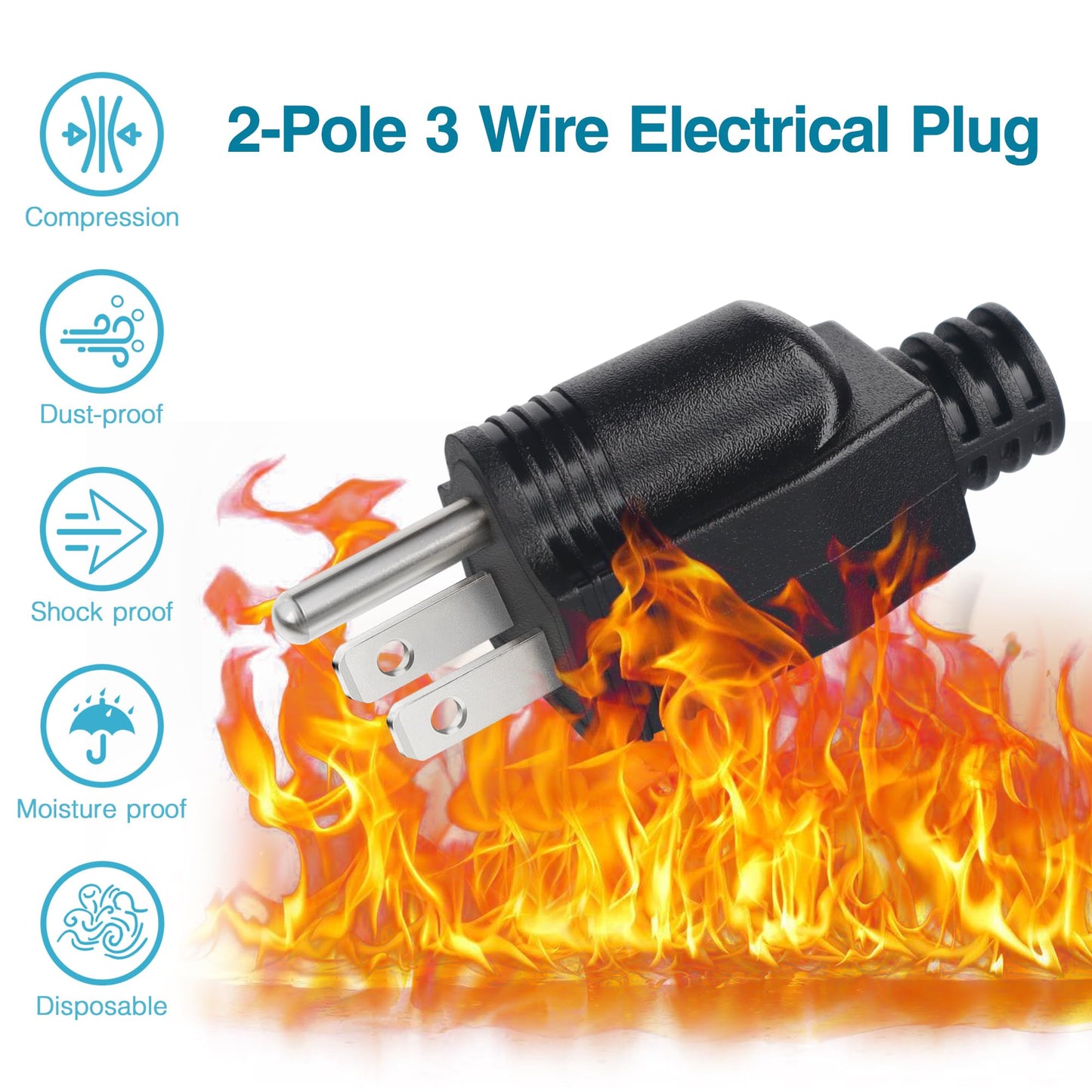 NEMA 5-15P Electrical Replacement Plugs,125V 15A 2-Pole 3-Wire Grounding Replacement for Extension Cord Ends,Male Straight Blade Plug 3-Pack