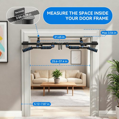 EPHESPORT 2026 Multifunctional Pull Up Bar for Doorway – US Patented Design, Foldable, No Drilling or Slipping, Multi-Grip Bar with Resistance Band Hooks, Commercial Alloy Steel, Large PVC Pads, 440 lbs Capacity (Dark blue)