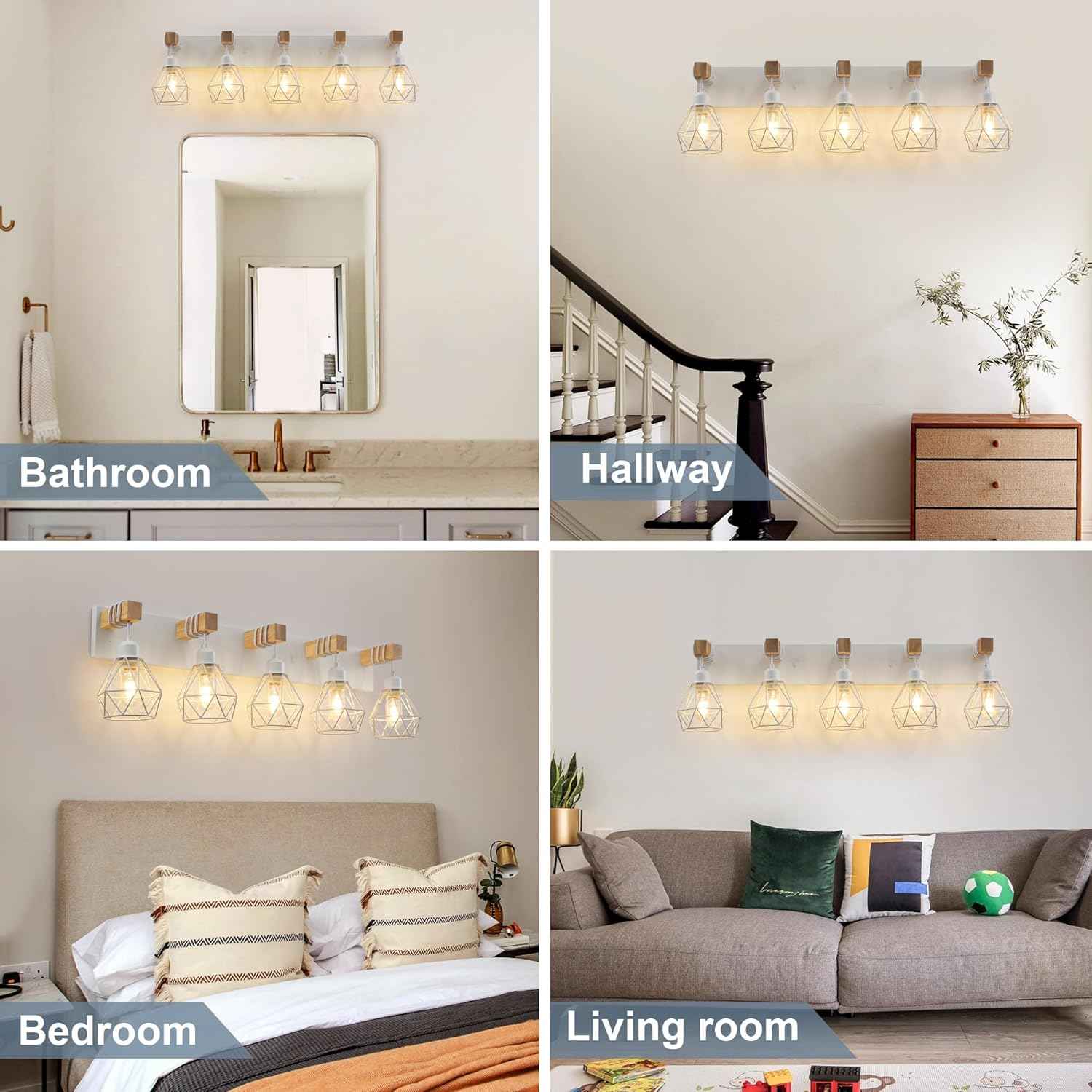 Farmhouse 3-Light Bathroom Vanity Light Fixture - Rustic White Wood Sconces for Mirror