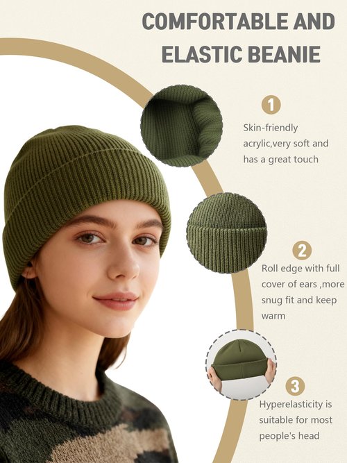 6 Pack Winter Fisherman Beanies Set Classic Cuffed Beanies Solid-Color Knitted Hats for Women Men Warm Skull Beanie Hat