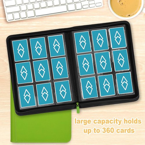 GERMUN Trading Card Binder - 9 Pocket Premium Card Holder for 360 Cards | Double-Sided Album in Grass Green