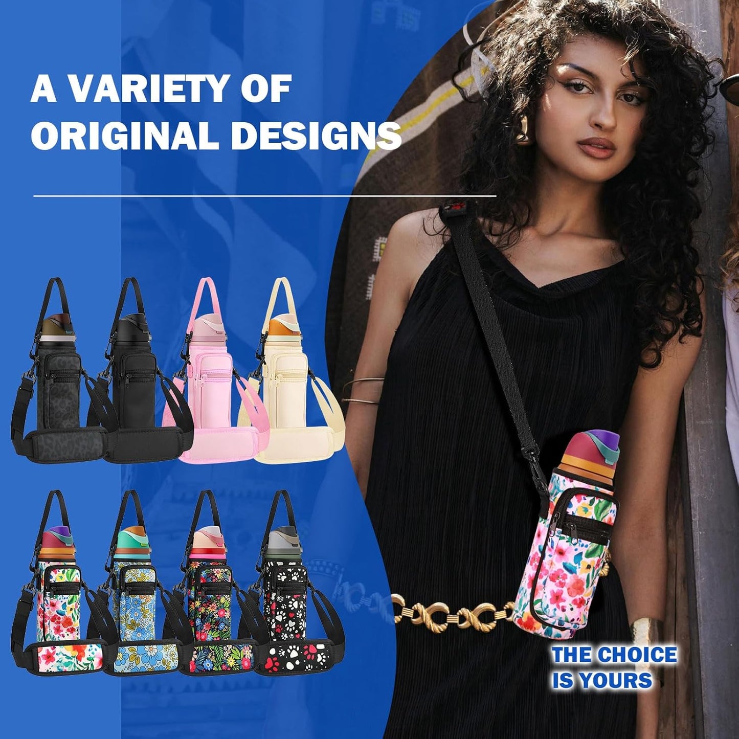 Owala | Neoprene Water Bottle Holder Bag - Adjustable Shoulder Strap & Cell Phone Pocket for 24 oz Bottles