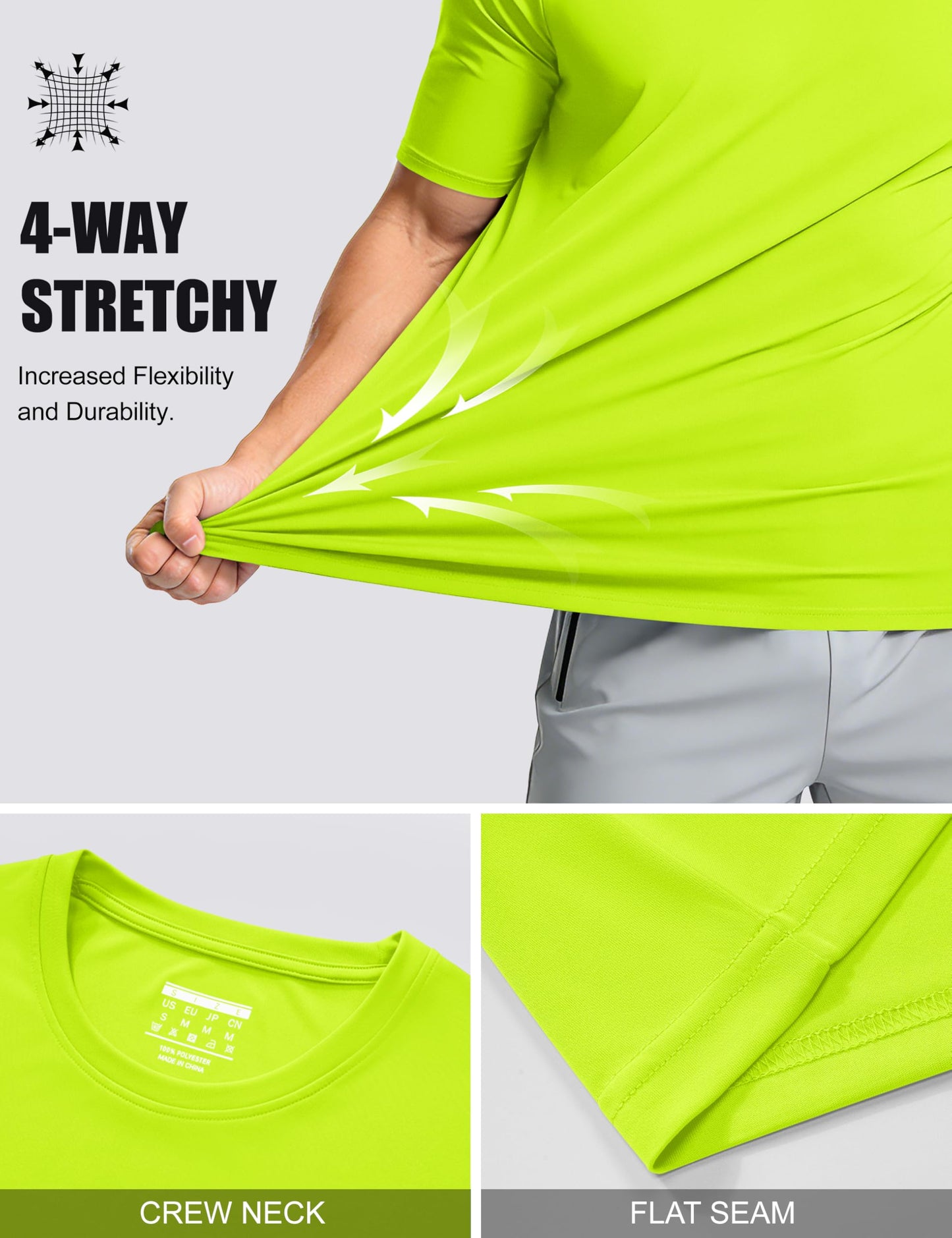 MAGCOMSEN 2 Pack Athletic Short Sleeve Shirts for Men UPF 50+ Dry Fit Moisture Wicking Running Gym Workout T Shirt Casual Neon Work Shirts Fluorescent Green