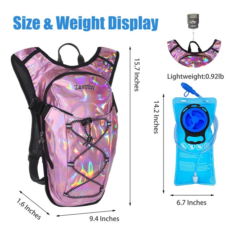 Zavothy Rave Hydration Backpack with 2L Bladder, Lightweight Festival Hydration Pack for EDM, Concerts & Music Festivals, Adjustable Hydration Backpack for Men & Women Pink