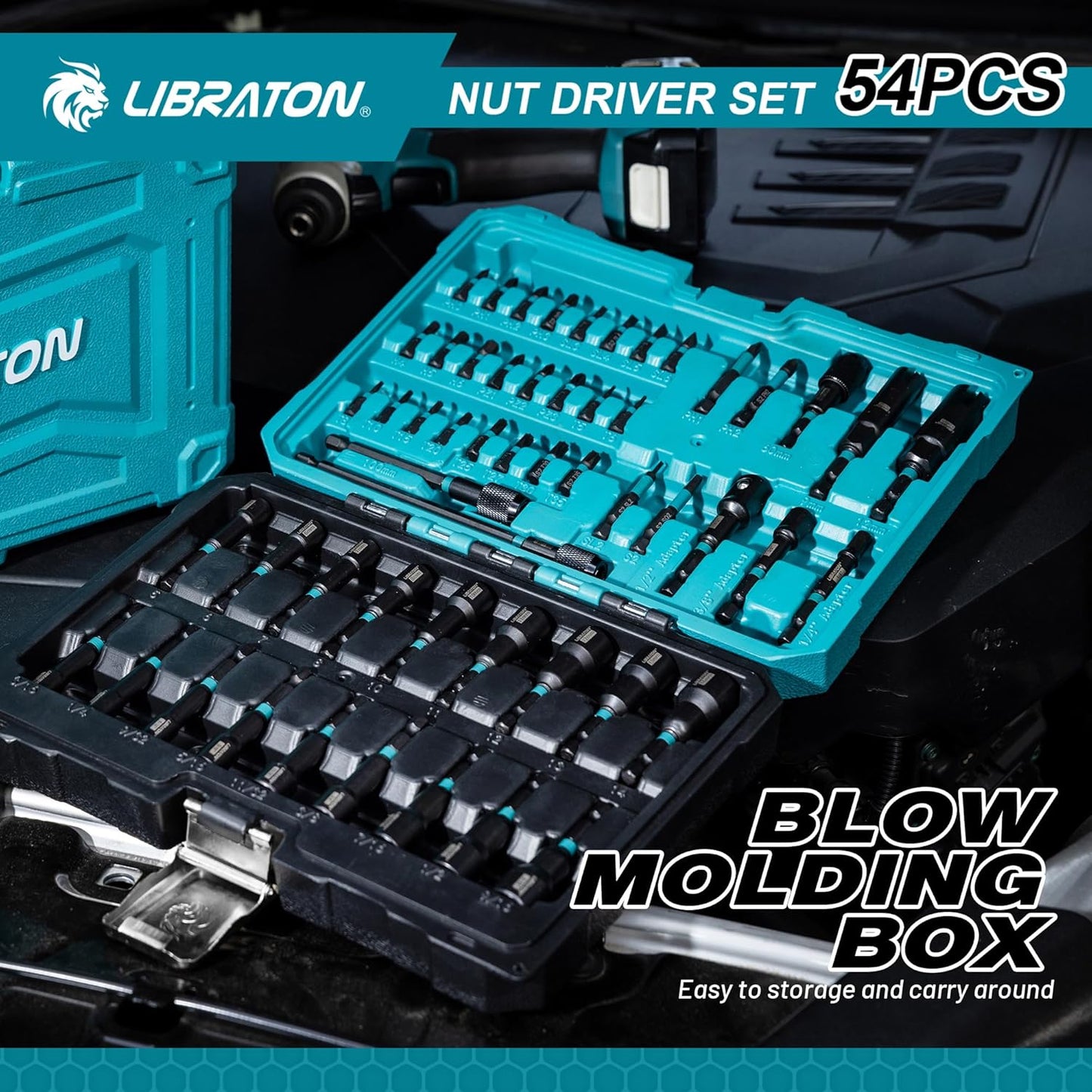 54PCS Magnetic Nut Driver Set - Impact Drill Bit & Socket Adapter with Quick-Release Extension
