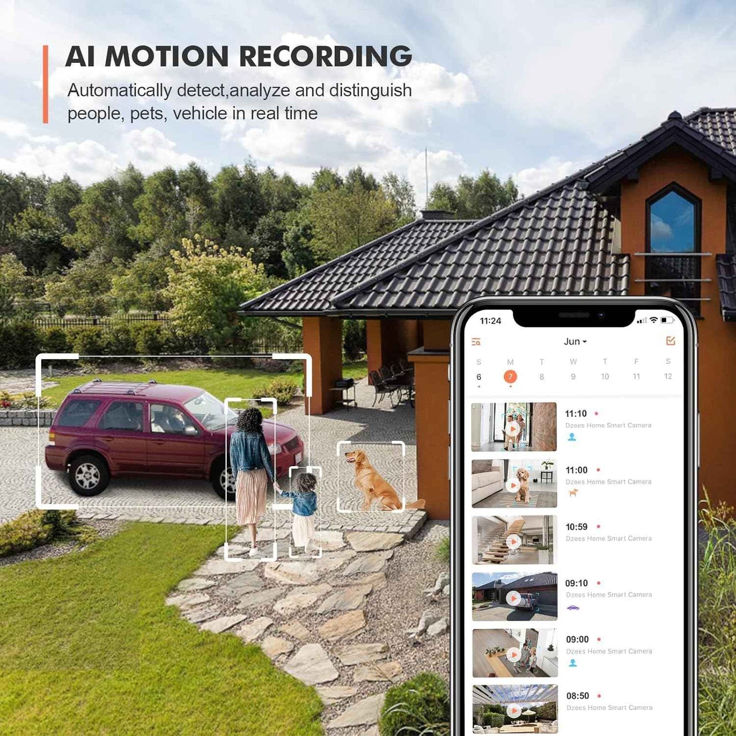 2K Wireless Outdoor Security Camera - Dzees 360° PTZ, Color Night Vision, AI Motion Detection, 2-Way Talk, IP66