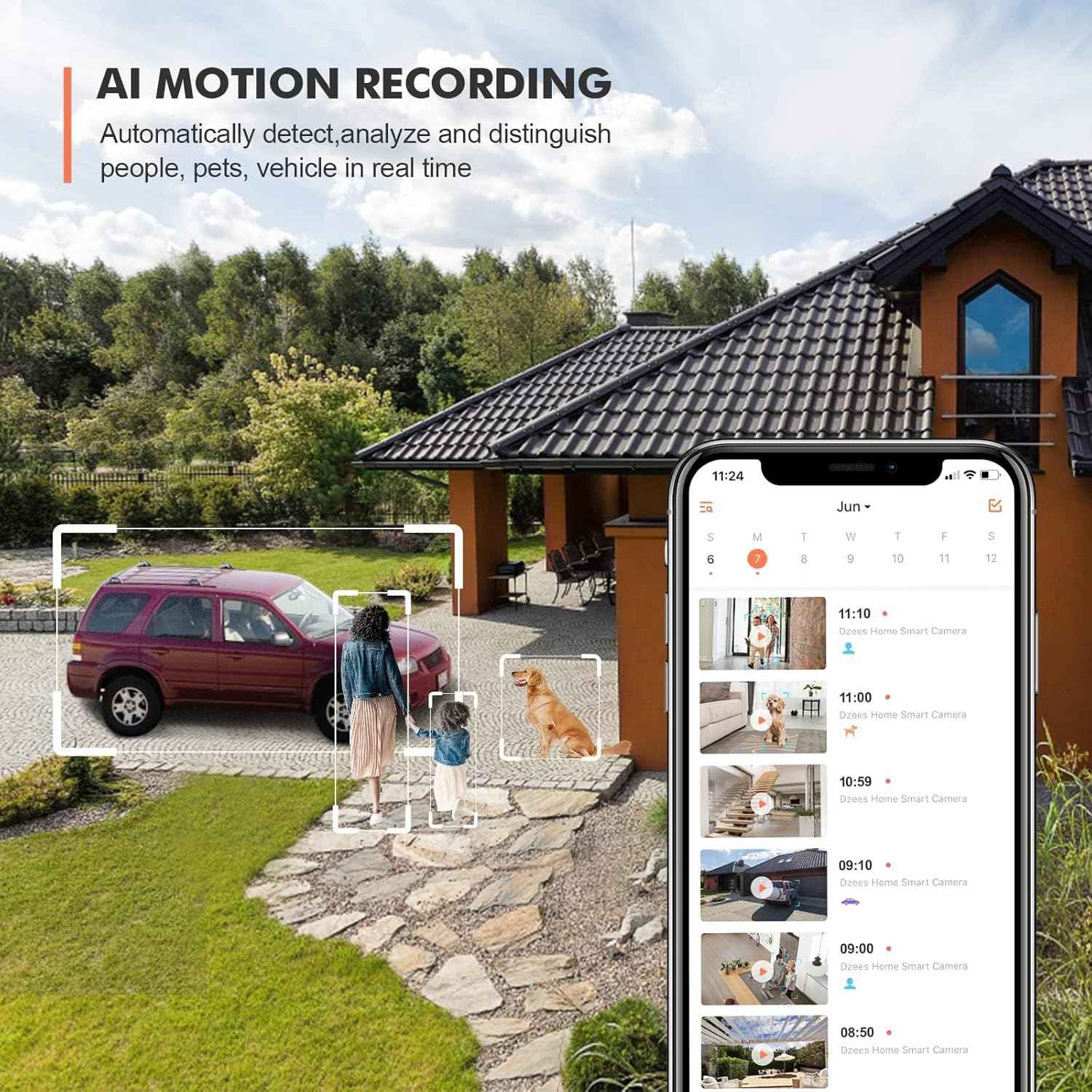 2K Wireless Outdoor Security Camera - Dzees 360° PTZ, Color Night Vision, AI Motion Detection, 2-Way Talk, IP66