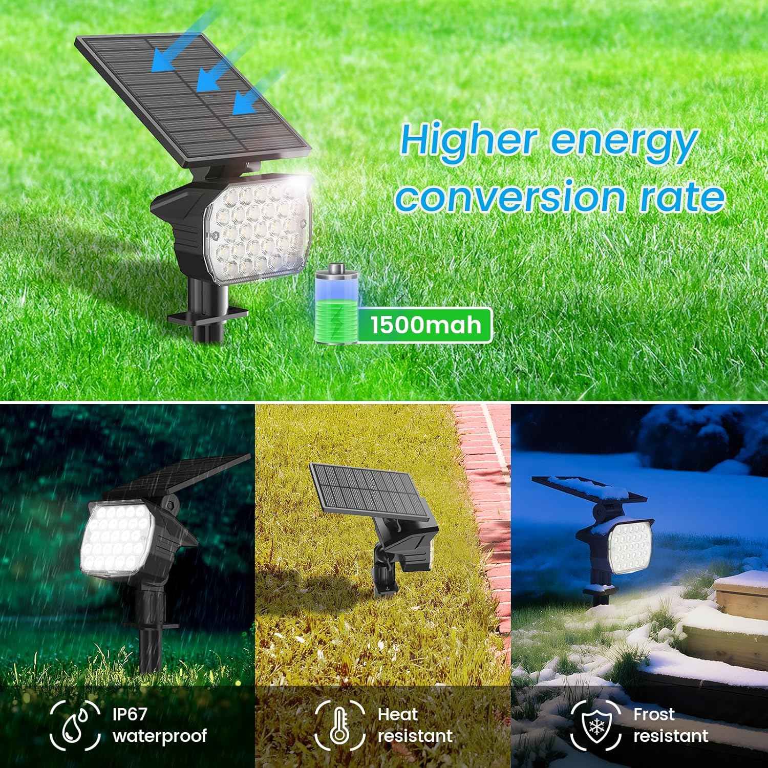 VOLISUN 8-Pack Solar Landscape Spotlights - IP67 Waterproof Uplights for Garden & Pathway, 27 LED Warm White, 3 Lighting Modes