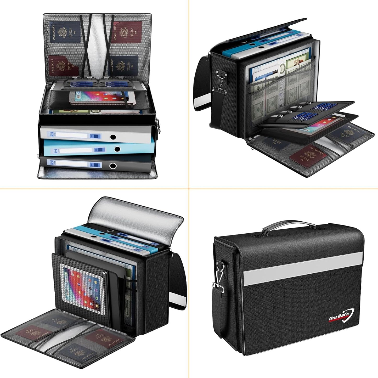 Fireproof Document Bag - Large 17”x12.5”x7.2” Waterproof Organizer with Multiple Pockets for Home & Office