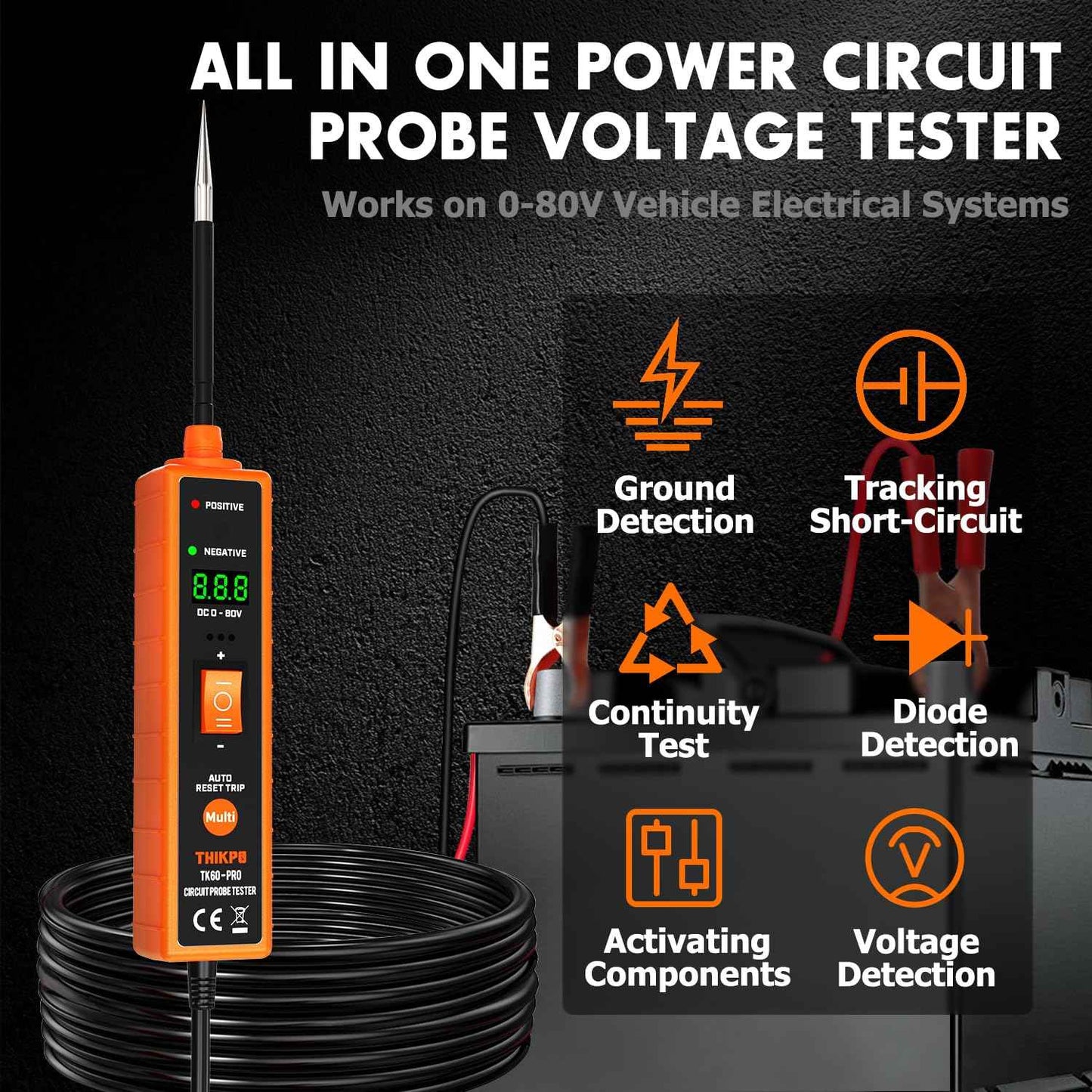 THIKPO Power Circuit Probe Tester Kit, 6V-24V DC Test Light, Automotive Circuit Tester Car Short Finder, Component Activation, Polarity Identify, Overload Protection, Voltage Tester 0.3v-80v