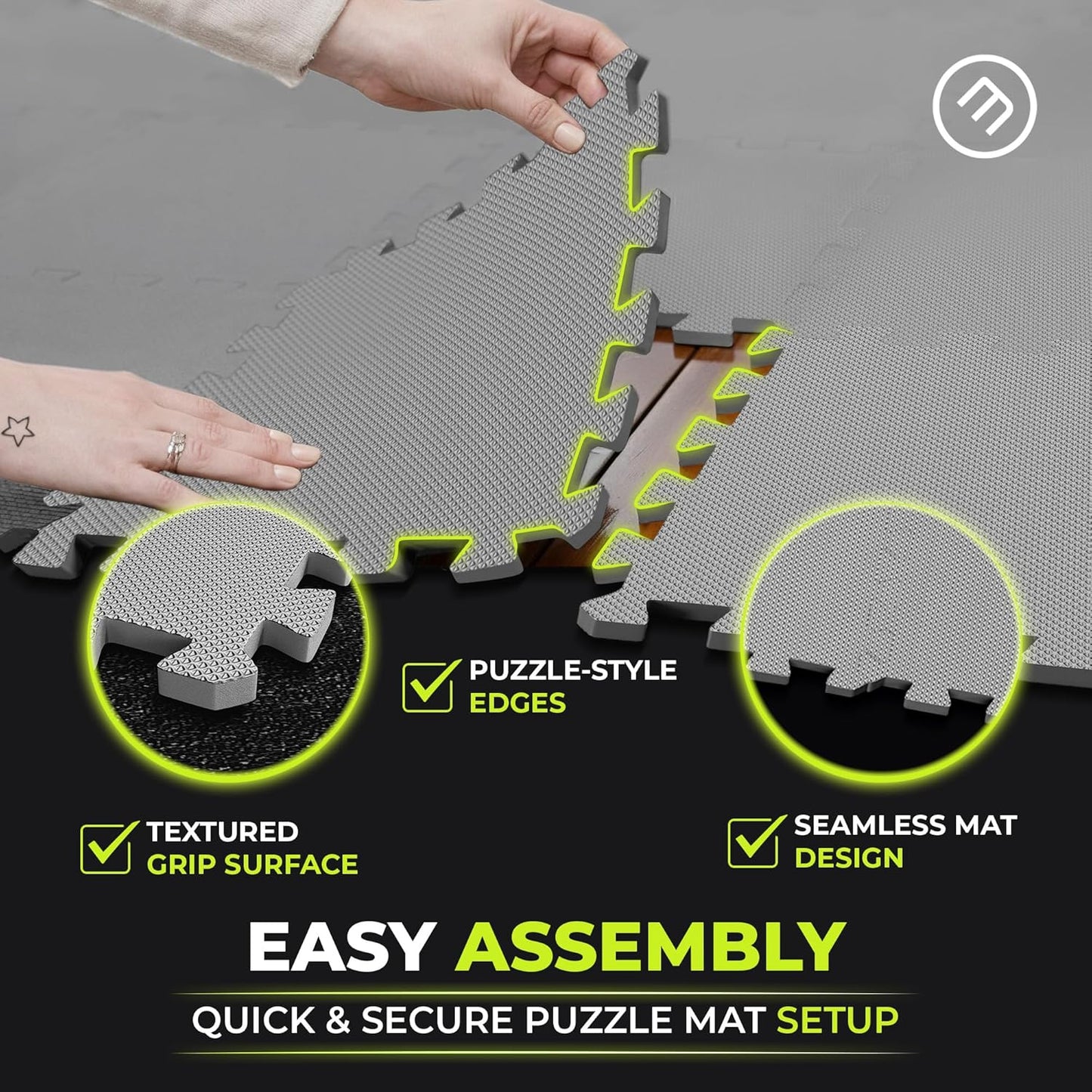 Bemaxx Gym Mats Set - 18 Pcs EVA Interlocking Foam Floor Tiles | 12.6"x12.6"x0.4" | Durable Protective Flooring for Home Workout & Fitness