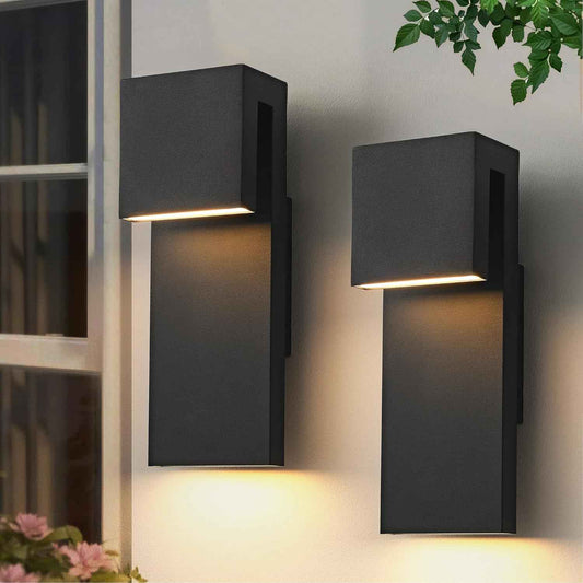 LED Outdoor Wall Sconce 3000K - Waterproof 18W Black Porch Light Fixture for Garage & Balcony