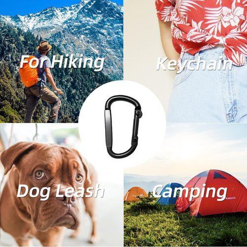 EZYA Heavy-Duty Carabiner Clips - 2.4" Small D-Ring for Keychains, Camping, Hiking, Dog Leash | Black, 6PCS