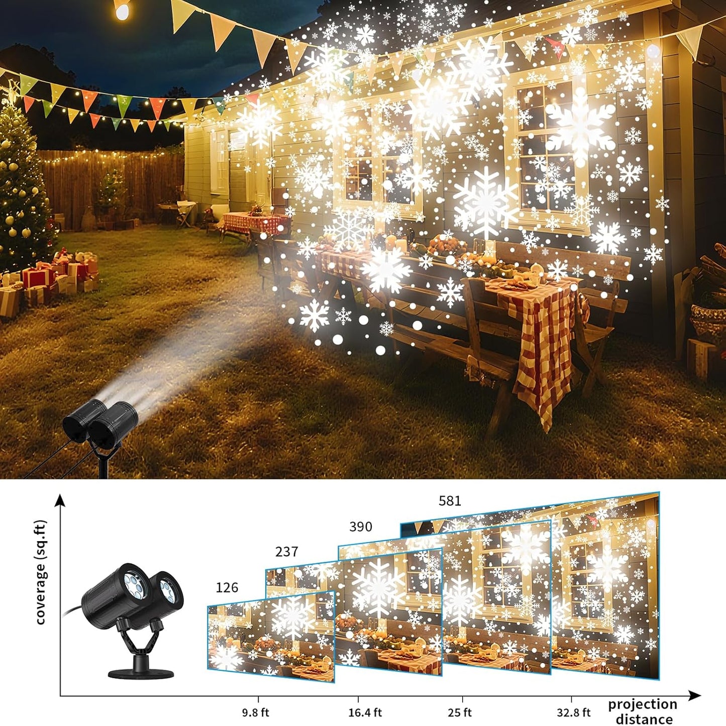 Upgraded Snowflake Christmas Projector Lights - Triple Head LED Outdoor Decor with Timer
