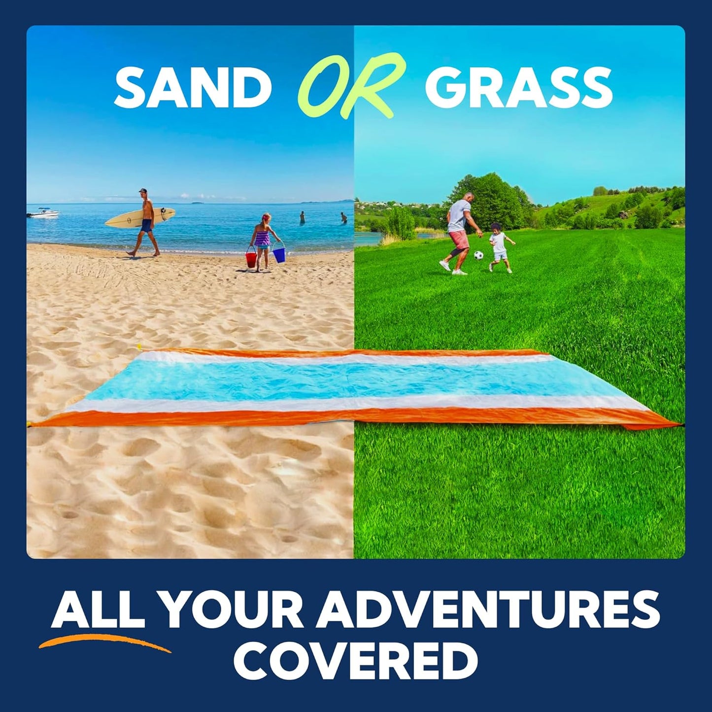 SUN NINJA Sand Proof Beach Blanket - Lightweight & Quick-Dry Mat with Travel Bag | Giant 10'x9' for Outdoor Fun