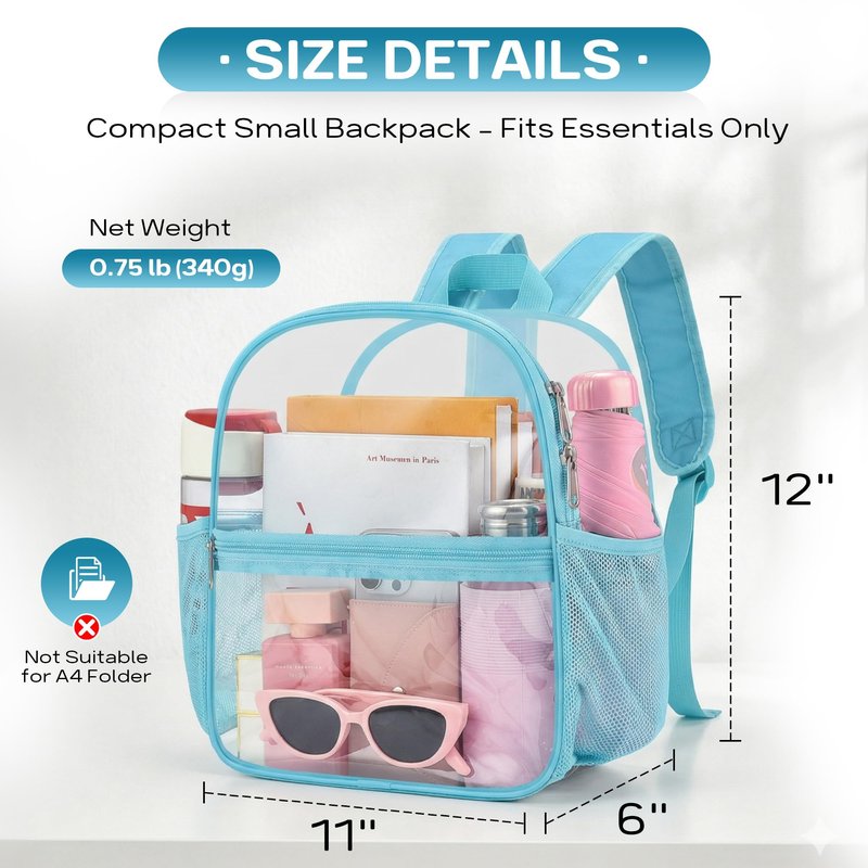 Oraben Clear Backpack for Stadium Events, Stadium Approved 12 x 6 x 11, Small Clear Backpack for Concerts School Works, Fast Security Check, Waterproof PVC, Adjustable Straps, Women Men