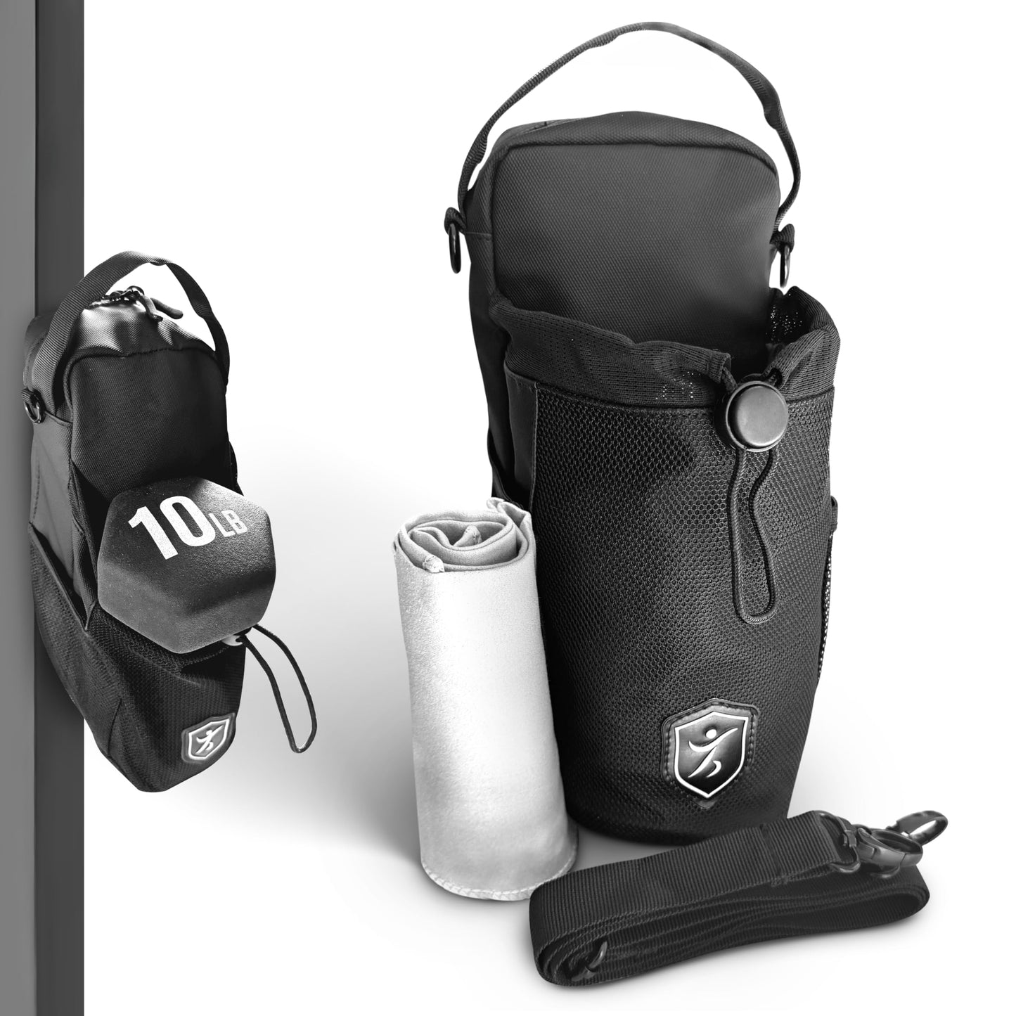 Magnetic Gym Bag with Double-Sided Handles, Heavy-Duty Bottle Holder with Key Hook, Reflective Badge, Elastic Mesh Closure, Waterproof, Strong Magnet, Box & X Stitching, Fits Most Bottles