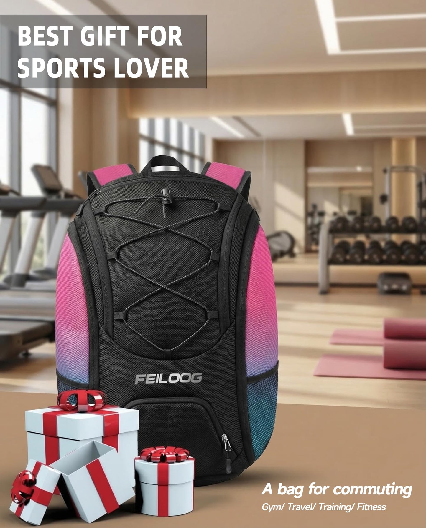 FEILOONG Gym Backpack for Women with Shoe Compartment, 45L Waterproof Sports Travel Backpack with Wet Pocket for Women Men, Durable Bag for Outdoor, Gym & Workout