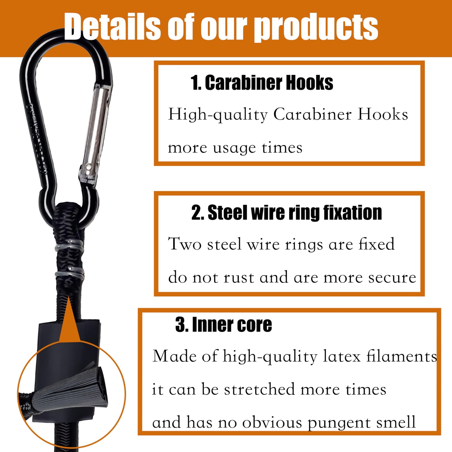 YELIER Bungee Cords with Carabiner Hooks (Black, 36"), 4pcs Bungee Cords with Hooks with 4pcs Tarp Clips, Strong and Odor-Free for Outdoor, Tent, Cargo, RV