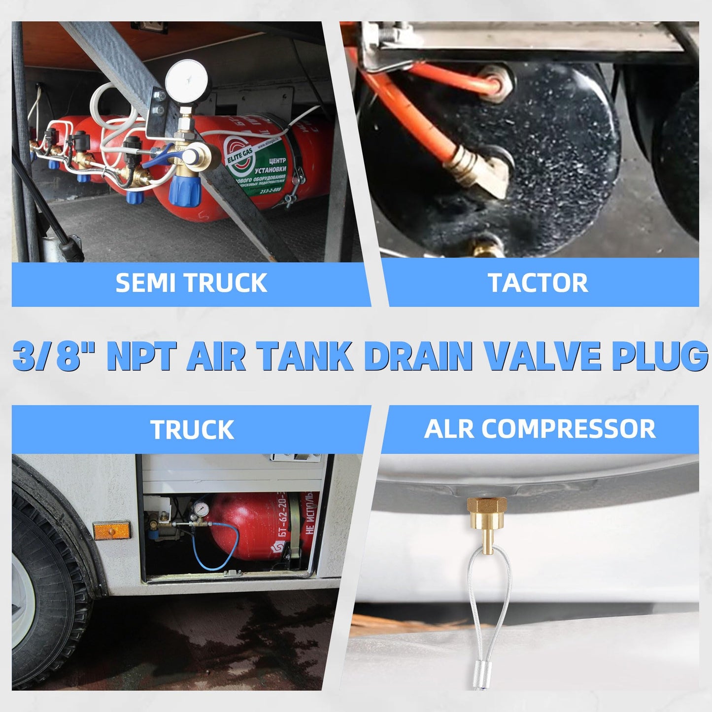 3/8” Air Tank Drain Valve Plug with 60” Cable, Dazakoot Brass Tank Drain Valve Replacement Part, Tank Drain Valve Max Working Pressure 350PSI - 2Pack