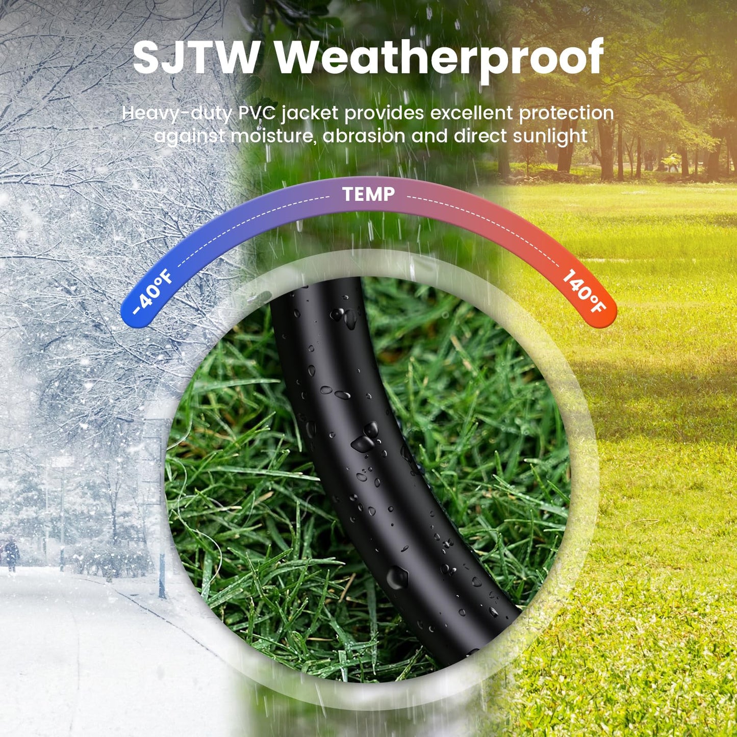 Extension Cord with 1 to 5 Splitter 16 AWG 13A 1625W 20 Inch Black 2 Pack | Outdoor Y-Style SJTW Cord NEMA 5-15P to 5-15R