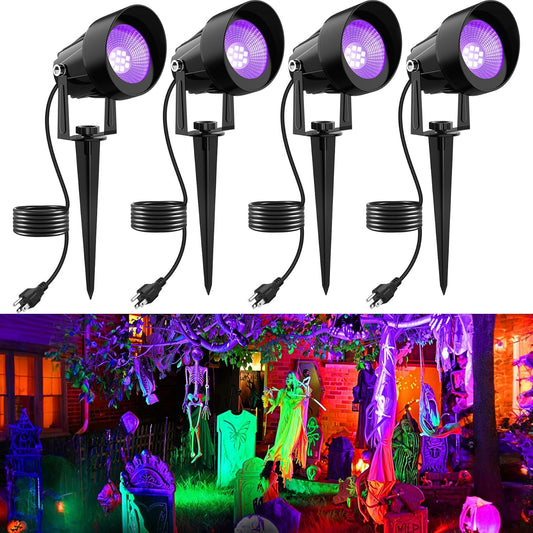 LED Black Light Spotlight - Waterproof Outdoor Landscape Lights for Glow Parties & Decorations (4 Pack)