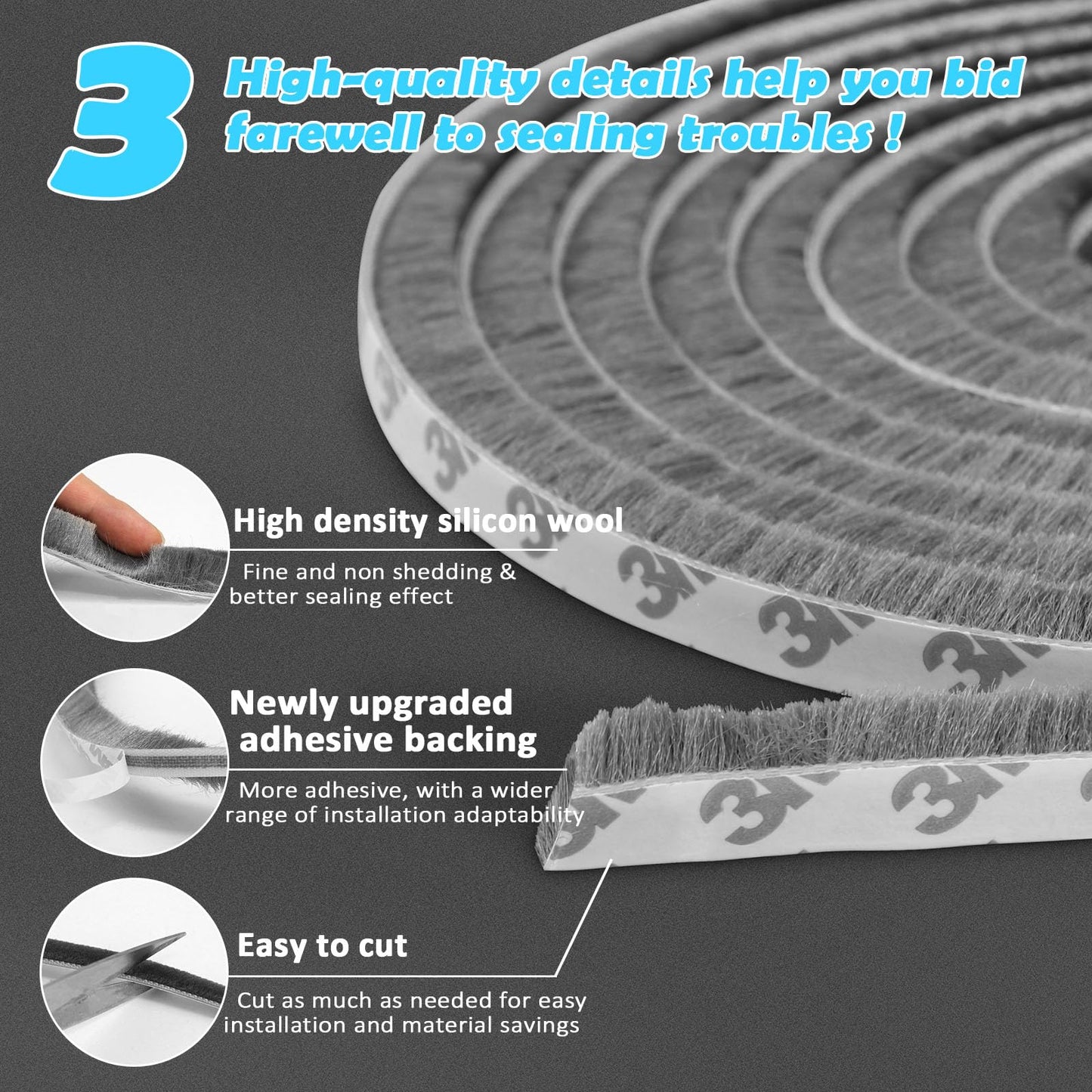 Bantie 40FT Weather Stripping Door Window Seal - Brush Weather Strip Insulation Strip for Door Frame Weatherstripping for Soundproofing (0.35" X 0.35",40FT)
