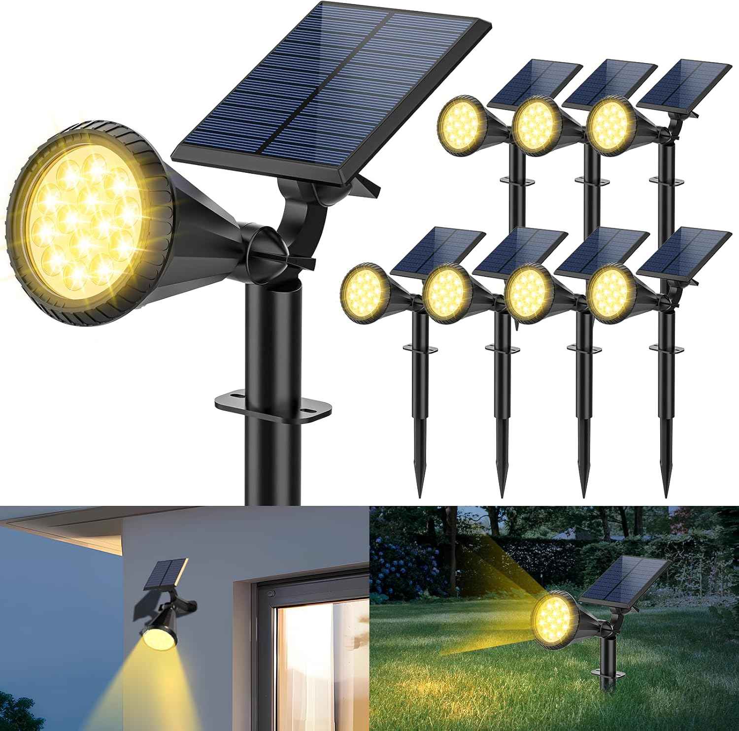 Solar Spot Lights Outdoor - 8 Pack Waterproof Adjustable Landscape Lights for Garden & Pathway