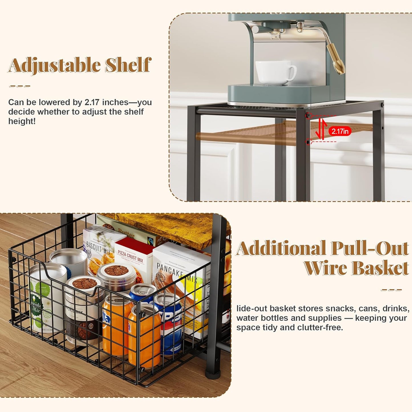 Yuyetuyo Mini Fridge Stand - Stylish Coffee Bar & Wine Cabinet with Storage Basket | Perfect for Dorms & Offices